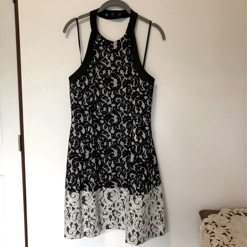 Jessica Simpson Black & White Halter Party Dress
